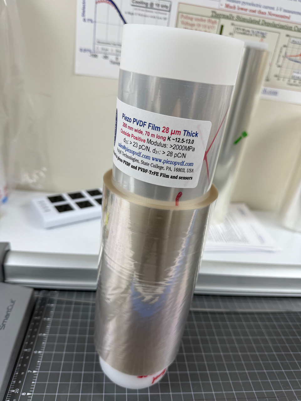 PVDF poled piezo film, 50 um thick, short roll of 220 mm wide x 10 m  long