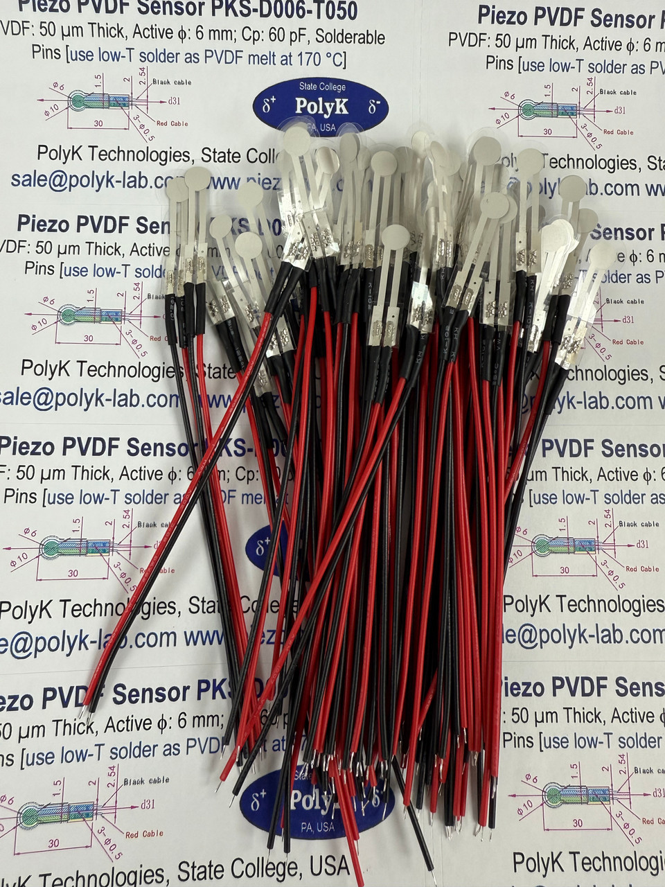 Circular piezo PVDF sensor, screen printed thick Ag electrode, made with 50 um thick piezo PVDF
