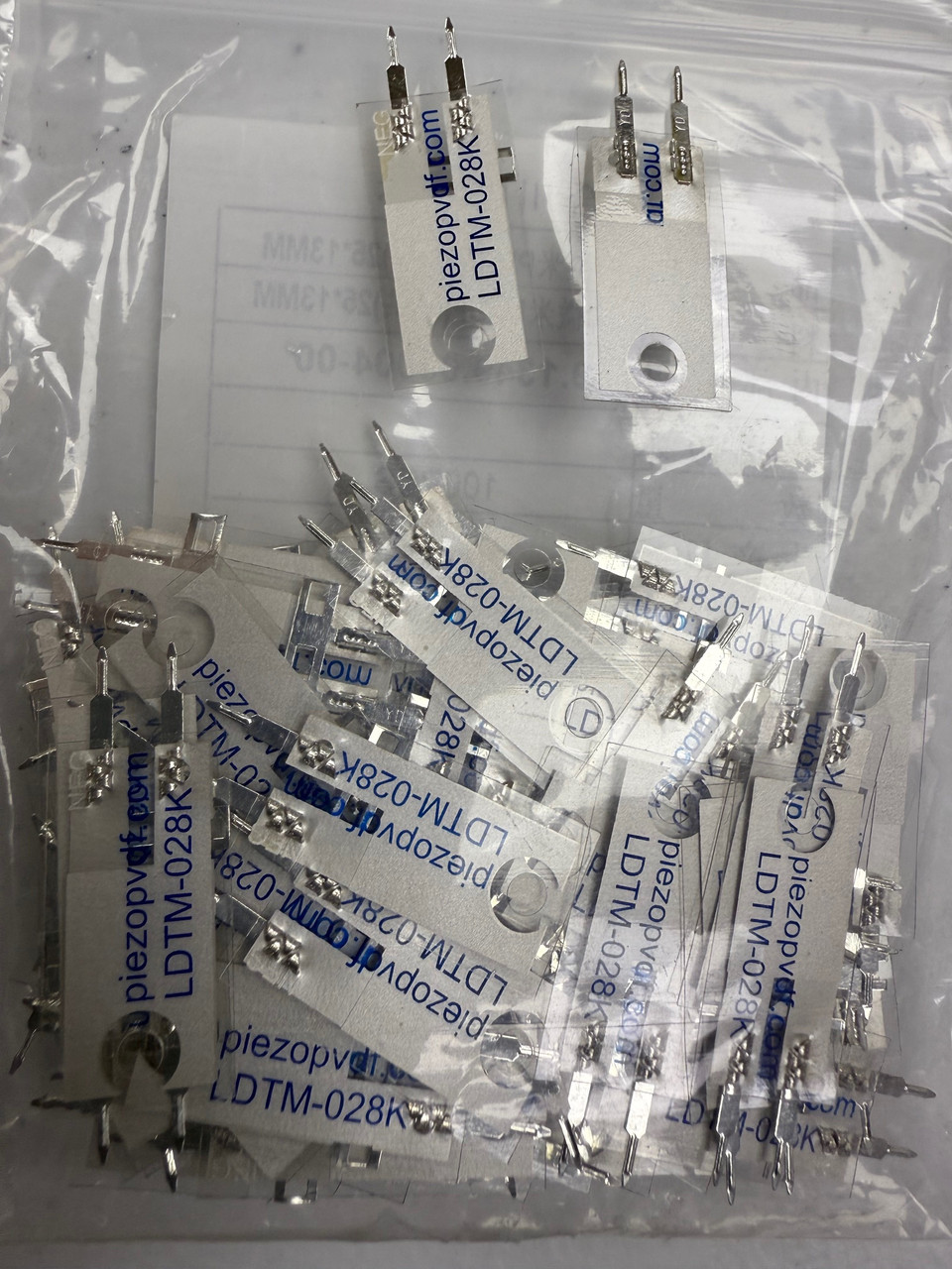 Piezoelectric PVDF Vibration Switch Sensor Tabs LDT0-028K  With Crimps Solderable Pins