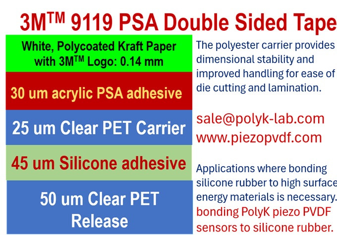 3M 9119-100 Double Sided PSA to laminate silicone surface and high energy surface