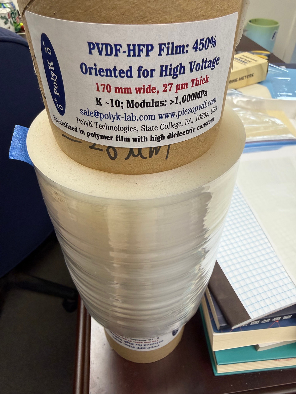 Uniaxially Oriented PVDF-HFP film, 27 um thick, high dielectric breakdown >600 MV/m