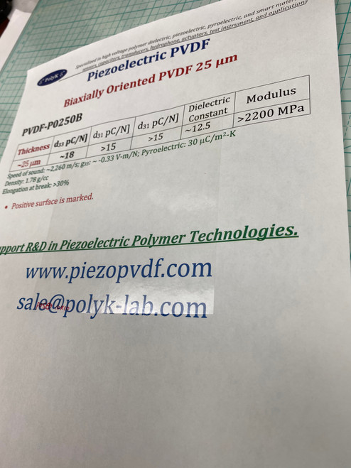PVDF Poled Piezoelectric film, Biaxially Oriented with d33, d31, and d32
