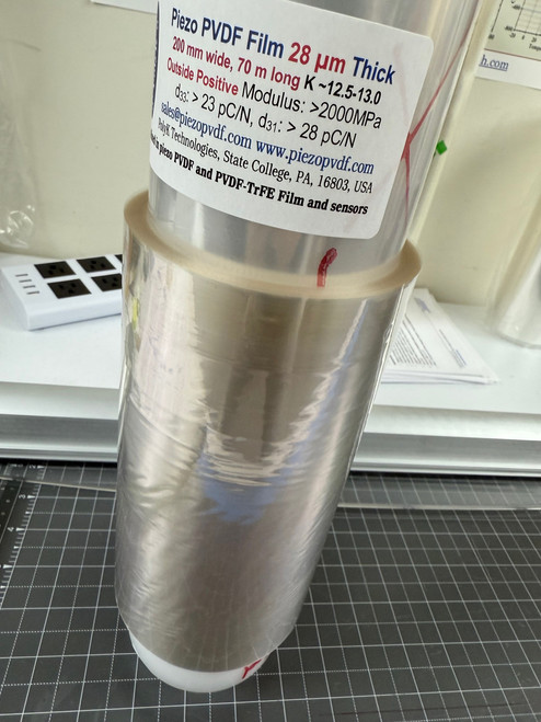 PVDF poled piezo film, 50 um thick, short roll of 220 mm wide x 10 m  long