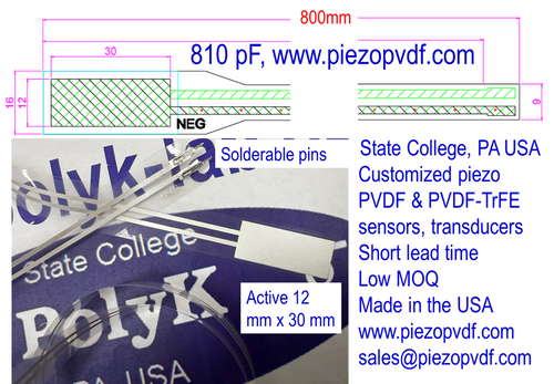 Piezo PVDF Sensor FDT-052K with extra long 800mm Flexible Leads