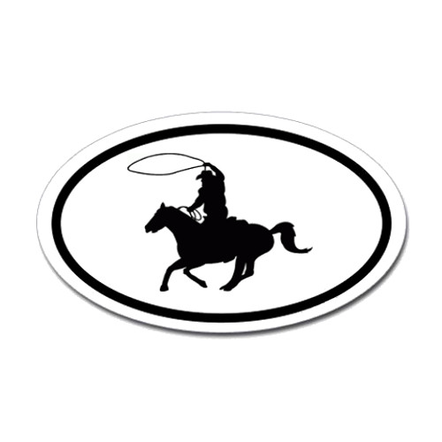 Cowboy Riding Horse And Throwing Rope Oval Sticker