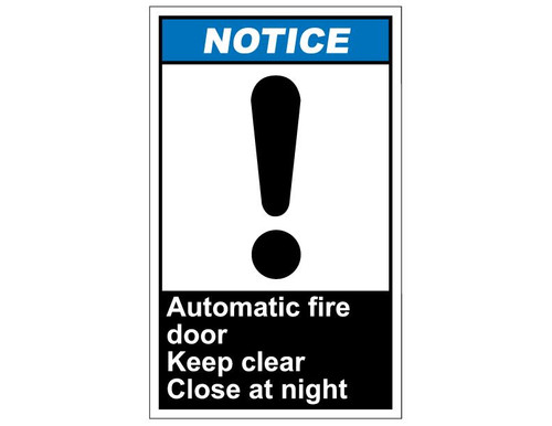 ANSI Notice Automatic Fire Door Keep Clear Close At Night