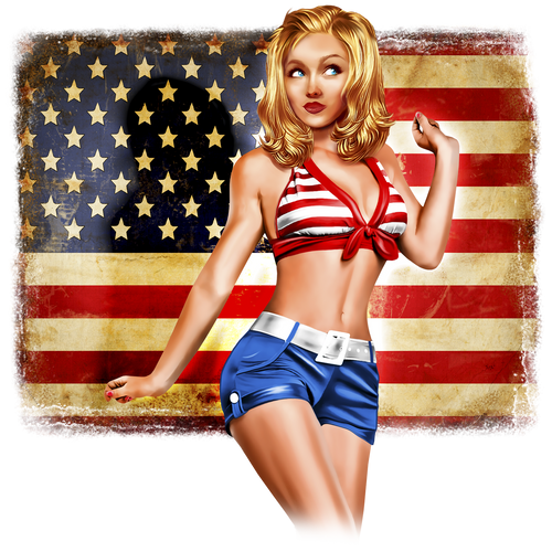 American Pinup Girl With American Flag Sticker