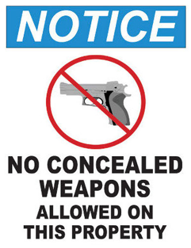 Notice No Concealed Weapons Allowed On This Property