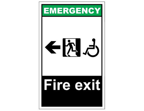 ANSI Emergency Fire Exit For All Left Arrow