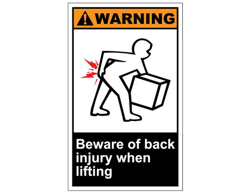 ANSI Warning Beware Of Back Injury When Lifting