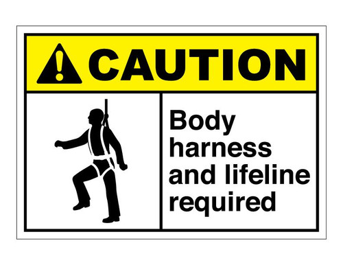ANSI Caution Body Harness And Lifeline Required