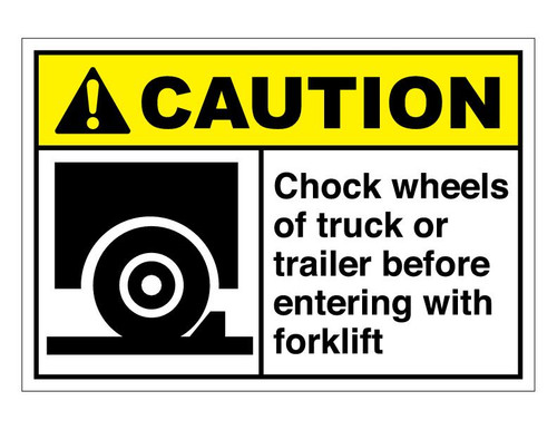 ANSI Caution Chock Wheels Of Truck Or Trailer Before Entering With Forklift