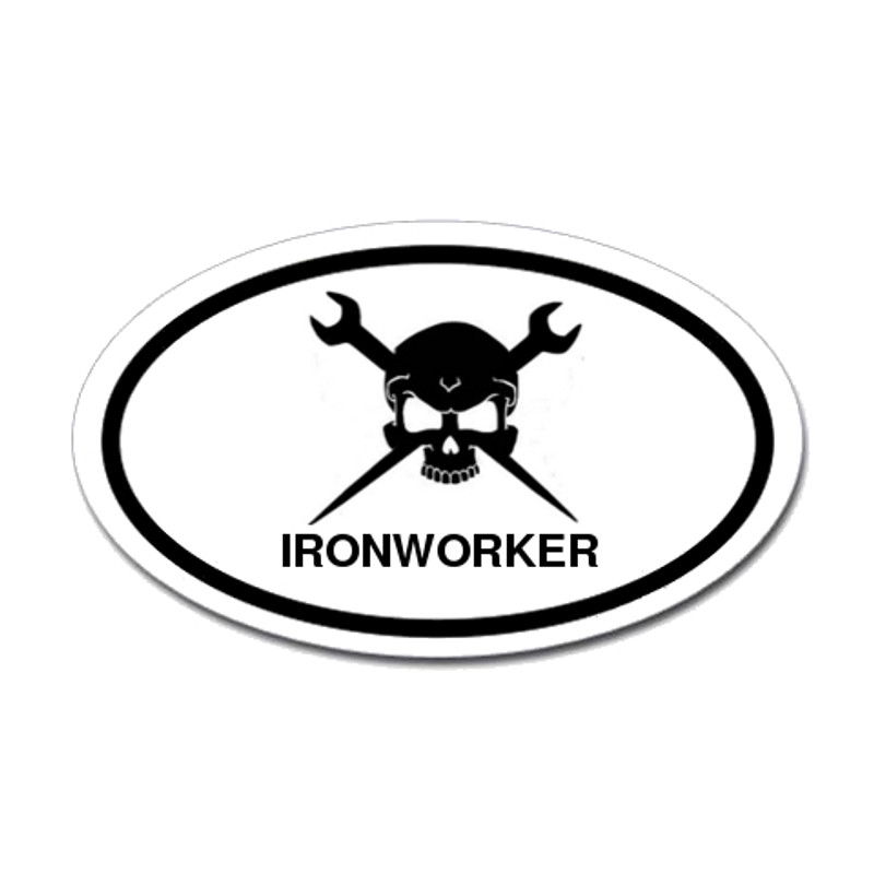 Ironworker Skull Oval Sticker