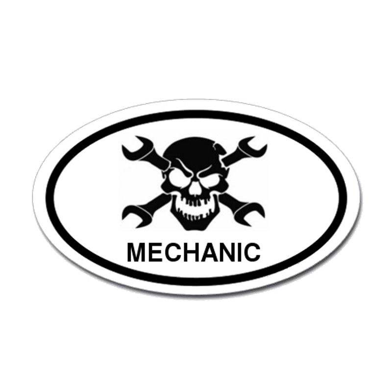 Mechanic Skull Oval Sticker