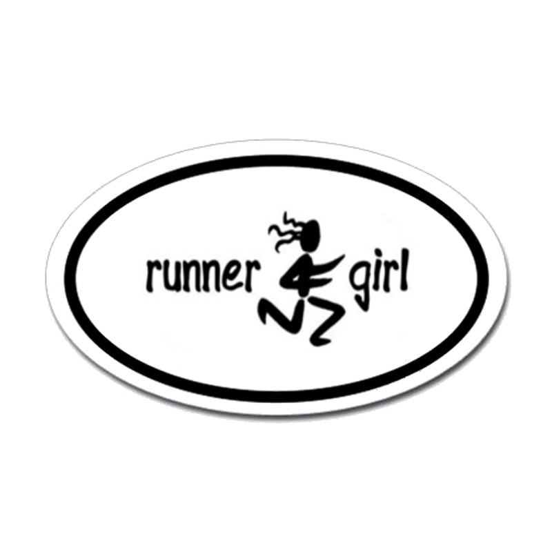 Runner Girl Oval Bumper Sticker