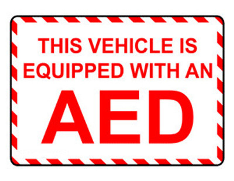 This Vehicle Is Equipped With An AED (Red and White)