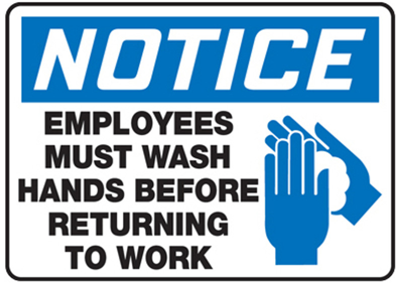 Notice Employees Must Wash Hands Before Returning to Work Sign