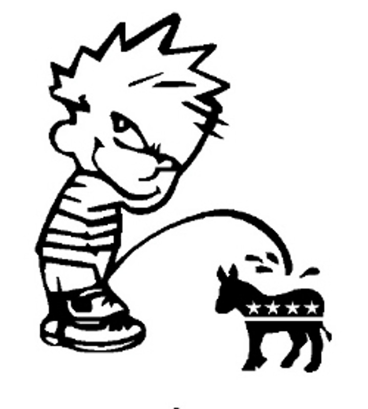 Pissing "Calvin On Democrats" Decal