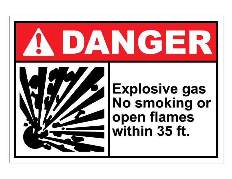 ANSI Danger Explosive Gas No Smoking Or Open Flames Within 35 ft.