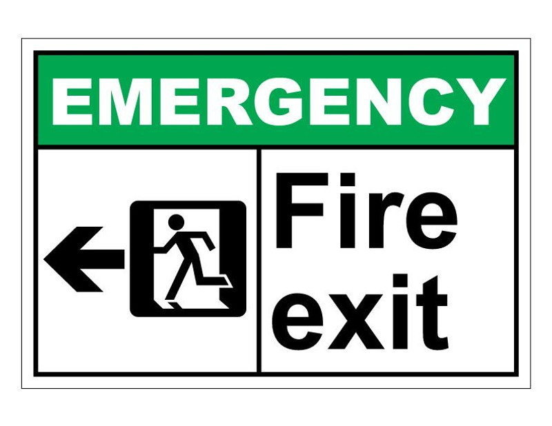 ANSI Emergency Fire Exit With Left Arrow