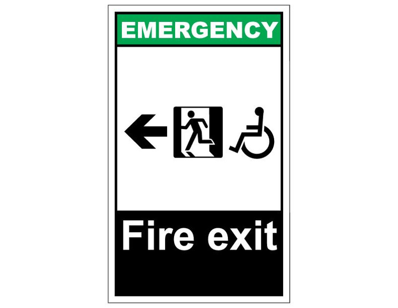 ANSI Emergency Fire Exit For All Left Arrow