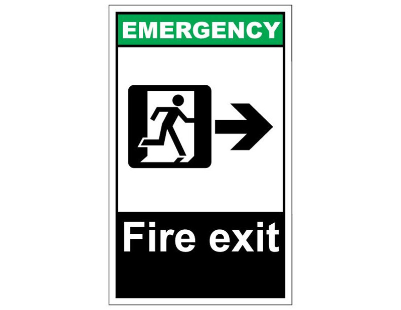 ANSI Emergency Fire Exit With Right Arrow