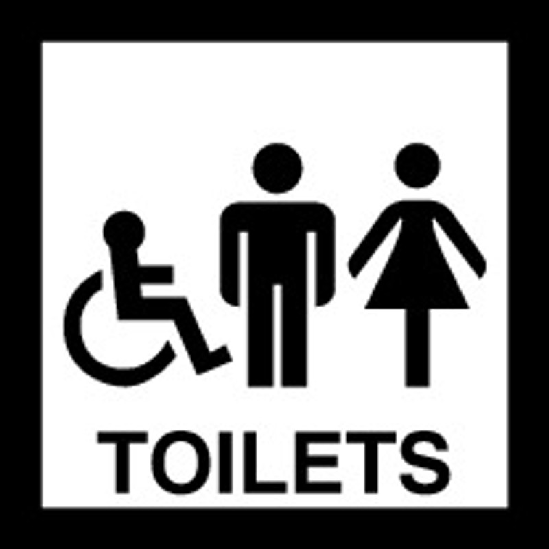 Toilets Assessable For Men, Women, and Handicapped (Black and White)