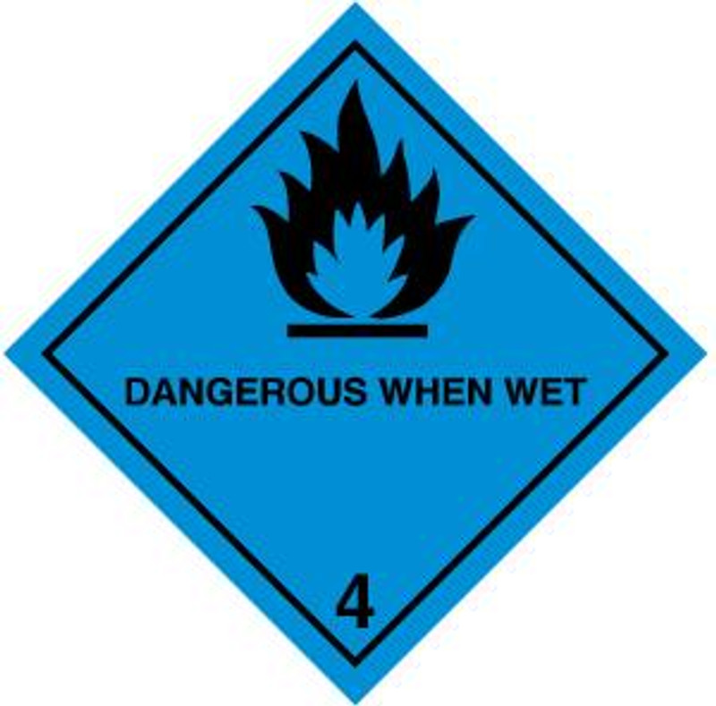 Class 4 Dangerous When Wet Placard