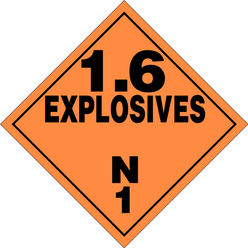 Class 1.6 N Explosives Blasting Agents Placard