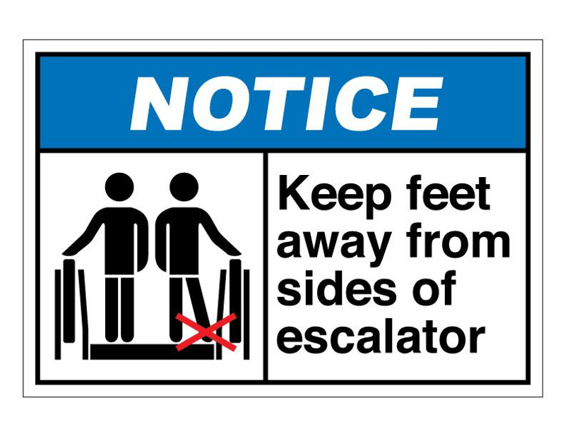 ANSI Notice Keep Feet Away From Sides Of Escalator