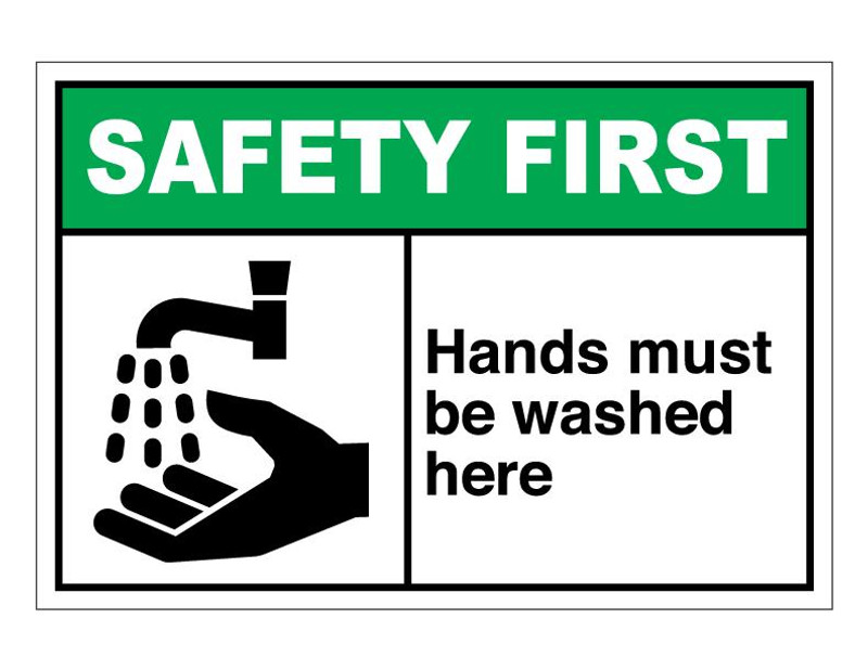 ANSI Safety First Hands Must Be Washed Here