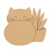Cat and Plant Wood Shape, Wooden Valentine Cat Cutout