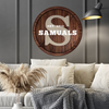 unfinished wood letter circle monogram with last name family name hanging wall sign