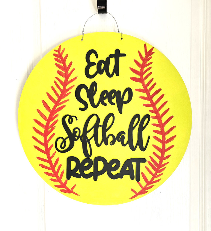  "Eat Sleep Softball Repeat" Door Hanger Wreath Decoration 