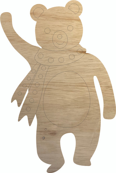 Unpainted Teddy Bear Waving Shape, Unfinished Wood Cutout