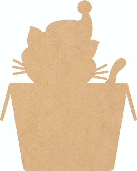 MDF Cat in the Box Christmas Cutout, Wooden Holiday Shape, DIY