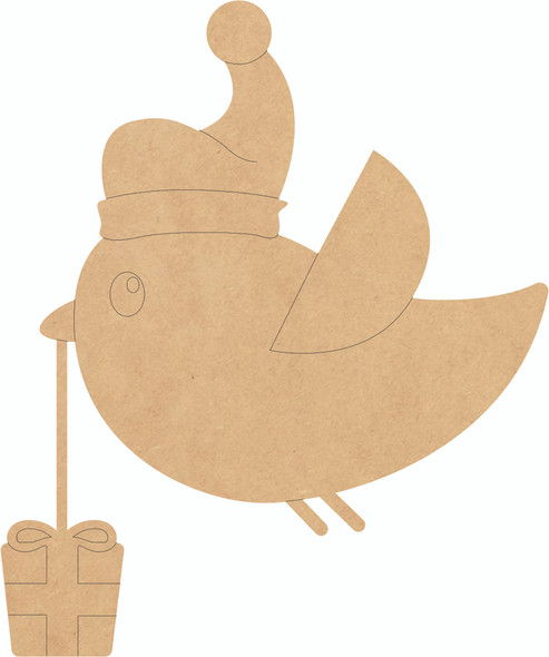 Unfinished Christmas Bird with Gift Cutout, Wooden Bird Craft MDF