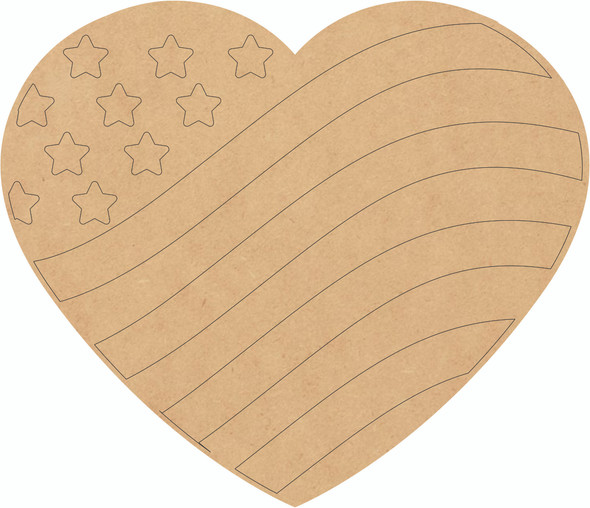 Wooden Heart with Stars Shape, Unfinished America Craft MDF