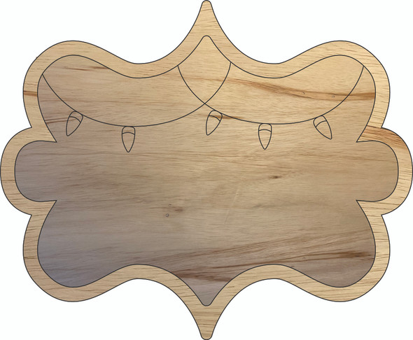 Christmas Label with Lights Cutout, Real Wood Plaque Shape