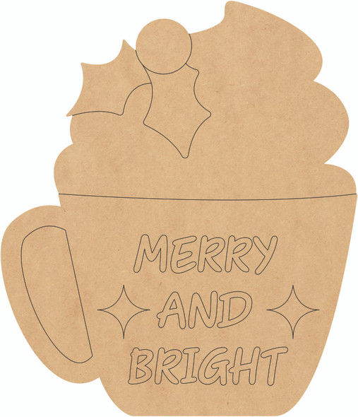 Unfinished Christmas Drink Wood Shape, Merry and Bright Cup Craft
