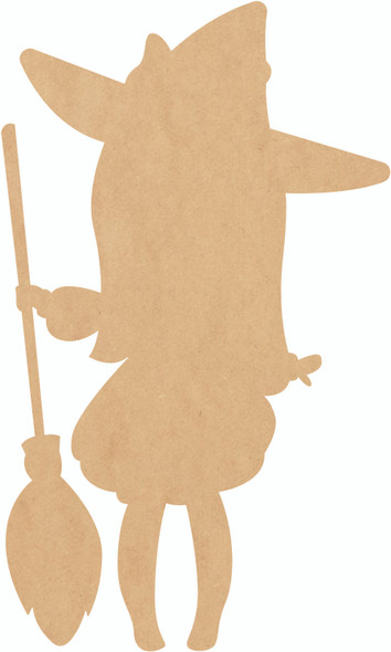Wooden Witch With Broom Shape, Unfinished Halloween Wall Cutout