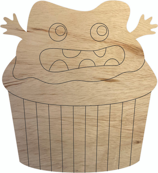 Wooden Halloween Monster Cupcake Shape, Unfinished Craft