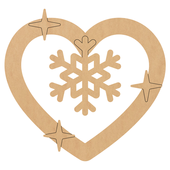 Wood Yuletide Heart Christmas Snowflake Shape, Blank Craft
