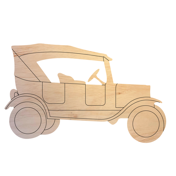 Wooden Antique Car Shape, Unfinished Old Car Wood Cutout