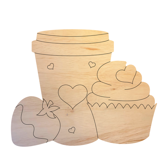 Valentine Cupcake Wood Shape, Unfinished Heart Cutout