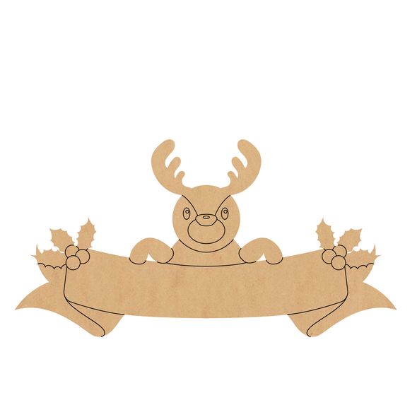 Reindeer Banner MDF Cutout, Wood Christmas Banner Shape