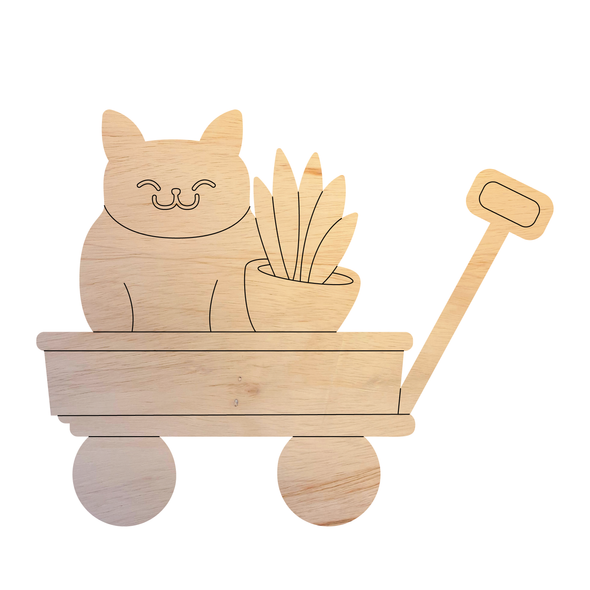 Valentine Cat Wagon Wood Shape, Unfinished Cat Cutout