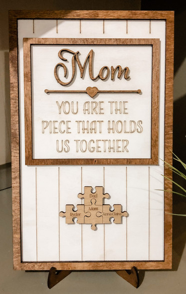 Mother's Day Puzzle Plaque | Wood Personalized Family Gift | Anniversary Kids Frame | Rustic Wooden Sign