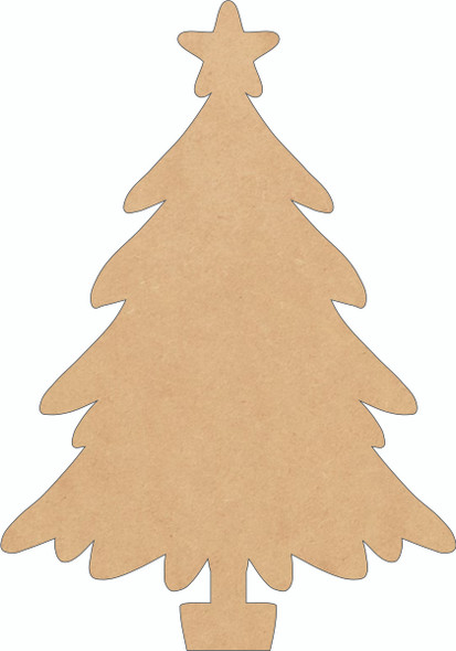 Christmas Tree with Star Blank Cutout, Unfinished MDF Shape