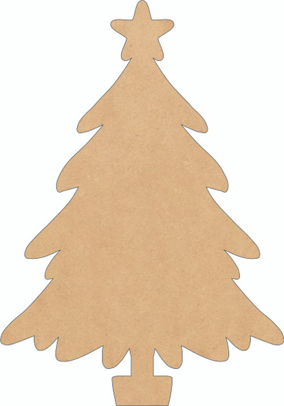 Christmas Tree with Star Blank Cutout, Unfinished MDF Shape